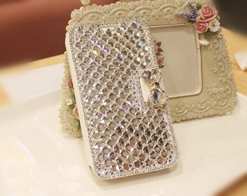 Caixas luxuosas do telefone móvel do couro do Bowknot do diamante de Bling para a galáxia S2 de Samsung