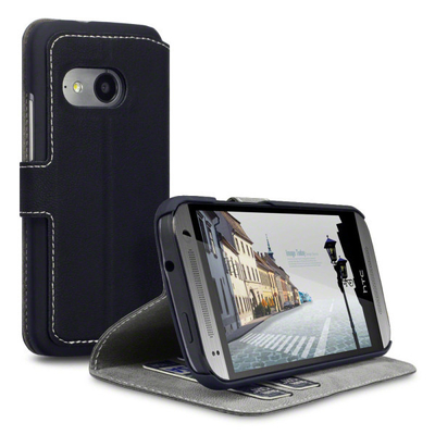 Caixa magro preta do telemóvel da carteira HTC do couro do plutônio com o titular do cartão para HTC um mini 2