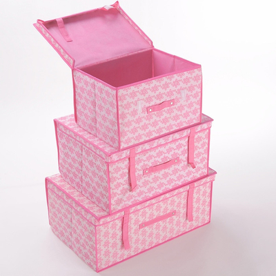 Grandes caixas de armazenamento não tecidas essenciais cor-de-rosa do agregado familiar com a tampa para a roupa