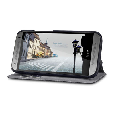 Caixa magro preta do telemóvel da carteira HTC do couro do plutônio com o titular do cartão para HTC um mini 2
